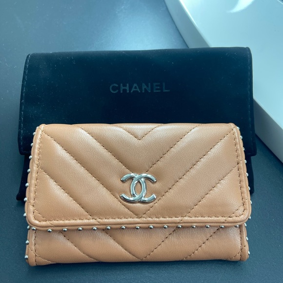 Tan Studded Chanel O-card wallet - Picture 1 of 7